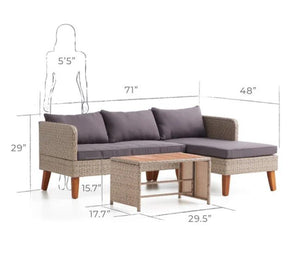 Modular Wicker Sofa Set 3pcs Outdoor Patio Sectional Cushioned Wood Table Top **Brand New**