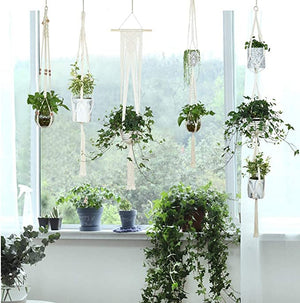 New | Set of 5 Plant Hangers Beige Modern Farmhouse Boho Multi Tier Macrame