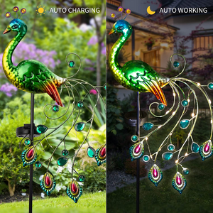 Solar Garden Light Metal Peacock