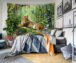 King of The Forest Tiger Tapestry Forest Animal Wall Hanging Tropical Rainforest Landscape Wall Art 60"x 40"