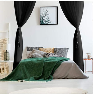 KING/QUEEN 4 Corner Post Bed Canopy Bedroom Canopy Curtains w/ Tassel Hanging Pendants