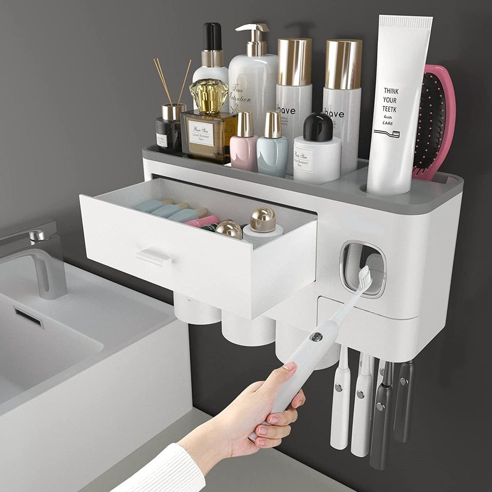 💯NEW❗ Automatic Toothpaste Dispenser Squeezer Kit with Toothbrush Holder 3 Cups