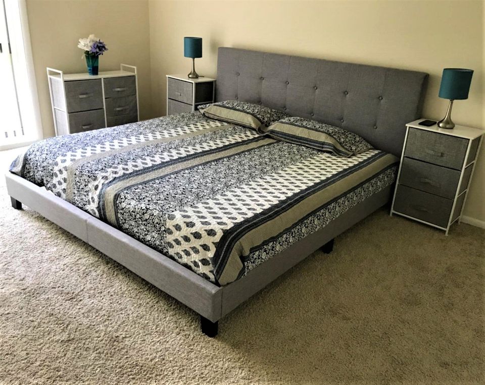 Super Lush King Size Bed Frame & Headboard Set NEW Upholstered Panel Bedroom Set Mattress Platform