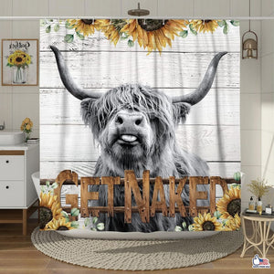 Shower Curtain Highland Cow Western Sunflower Animal Farm Shower Curtain 72x72 Inch