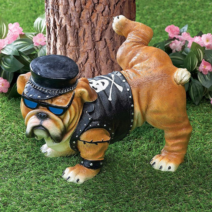 New Tough Guy Bulldog Peeing Dog Statue With Sunglasses Cap Nordic Creative Funny Animals Gnome