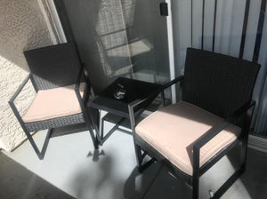 Patio Wicker Conversation Set 3 Piece Outdoor Balcony Small Bistro Furniture Hand-Woven Fiber *New*