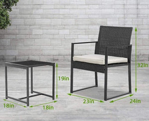 Patio Wicker Conversation Set 3 Piece Outdoor Balcony Small Bistro Furniture Hand-Woven Fiber *New*
