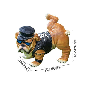 New Tough Guy Bulldog Peeing Dog Statue With Sunglasses Cap Nordic Creative Funny Animals Gnome