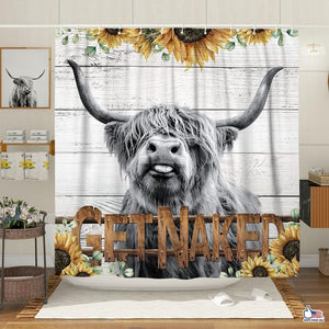 Shower Curtain Highland Cow Western Sunflower Animal Farm Shower Curtain 72x72 Inch