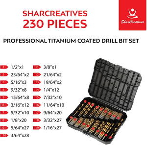 Mega Sale - 230 PCS Bit Twist Metal Tools Drill Bits Set 1/16 to 1/2 inch HSS Titanium Multi Drill US