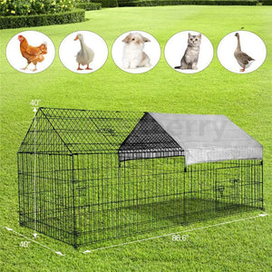 Large Metal Chicken Coop Walk-in Poultry Cage Hen Run House Rabbits Hutch Cage