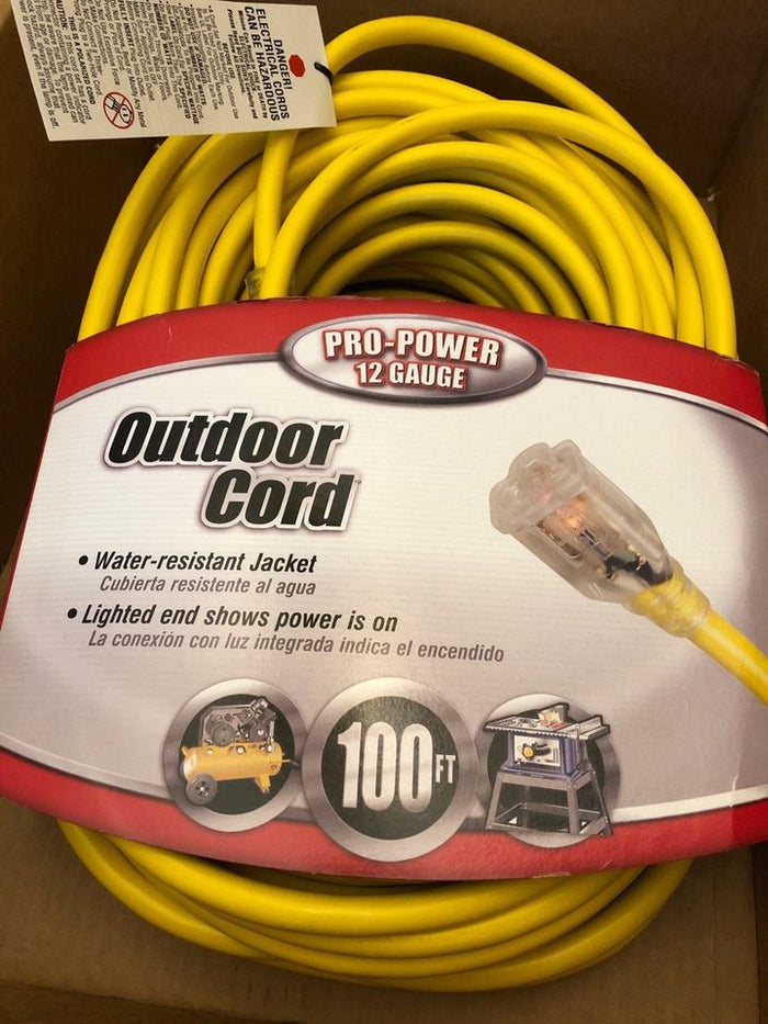 100 Feet Outdoor Cord-12/3 SJTW Heavy Duty 3 Prong Extension Cord-for Commercial Use (Yellow)