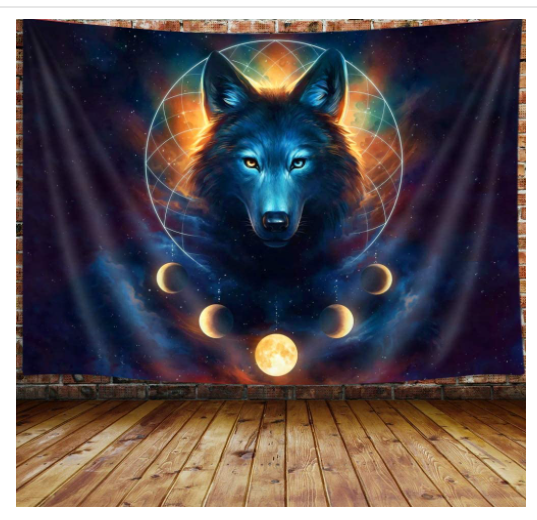 🔥NEW🔥 Wolf Moon Fantasy Animal Dreamcatcher Cool Galaxy Tapestry.