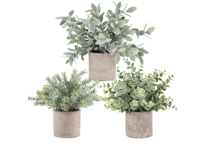3 Pack Artificial Fake Potted Home Decor Eucalyptus Plants Mini Tree Small Pot Palm Succulents