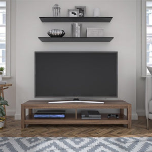 TV Stand for TV's up to 65" Easy Assembly Large Open Shelves, Walnut