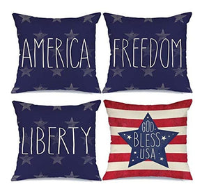 Set of 4 Patriotic 4th of July Memorial Day American Flag Decoration Pillow Covers 18x18"