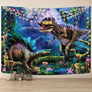 Dinosaur Tapestry for Boys Room Decor, Jurassic Wild Anicient Animals Wall Tapestry, Nature Forest Fairytales Dinosaur Tapestry Wall Hanging 60X40 Inc