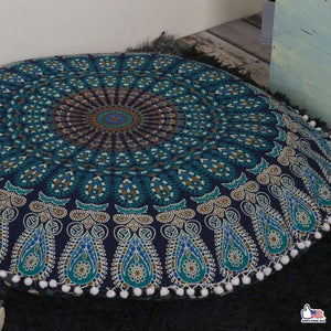 Large Hippie Mandala Floor Pillow Cushion Cover Only Pouf Round Bohemian Yoga Decor 32"
