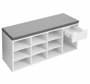 Entryway Bench with Storage Shoe Cabinet, Mudroom Cushioned Cubbie White/Gray NEW