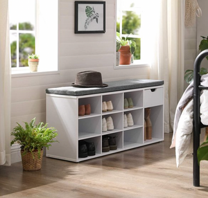 Entryway Bench with Storage Shoe Cabinet, Mudroom Cushioned Cubbie White/Gray NEW