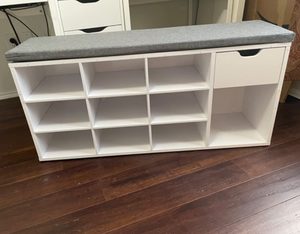 Entryway Bench with Storage Shoe Cabinet, Mudroom Cushioned Cubbie White/Gray NEW