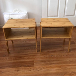 Set of 2 Bamboo Nightstand Stackable Side End Bedside Tables, Natural