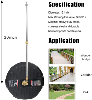 4000 PSI Pressure Washer Surface Cleaner With 2 Extension Wand Attachment Driveway Deck Cleaning