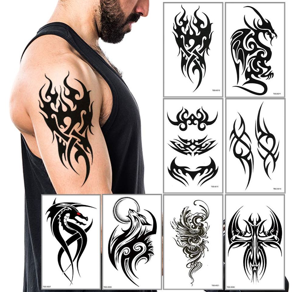 💯NEW💯Temporary Tattoos Big Tribal Totem Tattoo Sticker for Men Women Black Large Body Pattern5