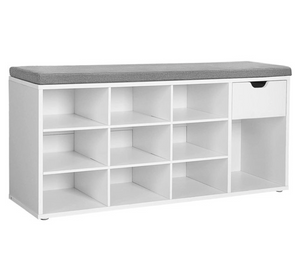 Entryway Bench with Storage Shoe Cabinet, Mudroom Cushioned Cubbie White/Gray NEW