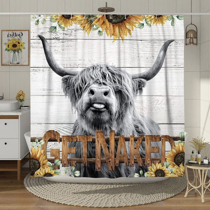 Highland Cow Shower Curtain Western Shower Curtain Sunflower Animal Farm