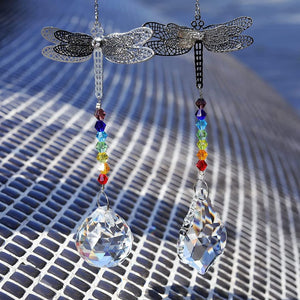 💯NEW❗ Crystal Suncatcher Chakra Colors Beads Dragonfly Window Hanging Ornament Rainbow Pack of 2