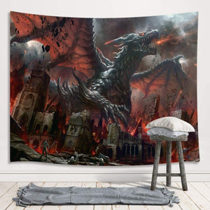 Red Dragon Themed Art Wall Hanging Tapestries Wall Decor (60W X 40H)
