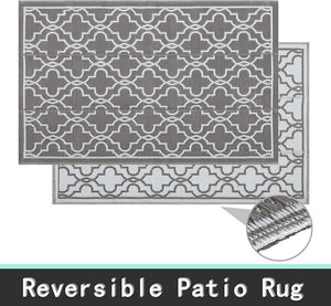 Cheveon Outdoor Reversible Rug 4’x6’ Lightweight Non Fading Patio Deck Backyard Grey
