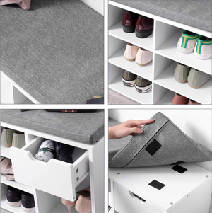 Entryway Bench with Storage Shoe Cabinet, Mudroom Cushioned Cubbie White/Gray NEW