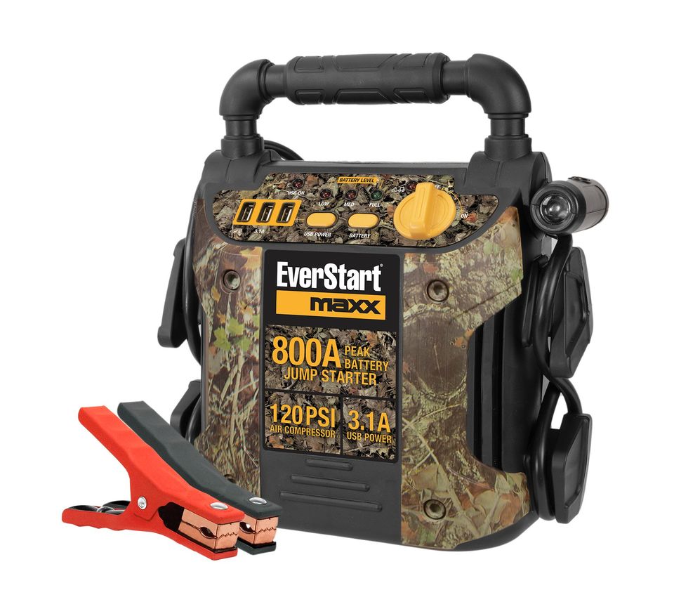 Smart Maxx 800 Peak Amp Camo Jump Starter With 120 PSI Compressor Pivoting LED Light 3 USB Ports