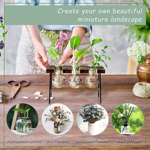 💖SALE💖Desktop Propagation Stations Planter Glass Terrarium Bulb Vases with Wooden Stand