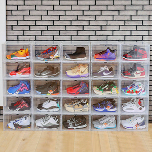 Magnetic Shoe Storage Box Drop Side/Front Sneaker Case Stackable Container XL