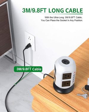 9.8FT Heavy Duty Charging Station Long Extension Cord 8 AC Outlets with 4 USB Ports Outlet Surge
