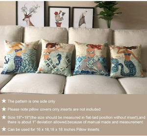 New Set of 4 Ocean Mermaid Pillow Covers. Nautical Coastal Sea Life Beach Home Decor