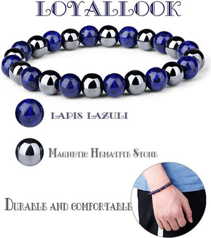 3Pcs Magnetic Hematite Therapy Beads Bracelet Men Women Healing Energy Natural Stone Adjustable Bracelet Tiger Eye Stone