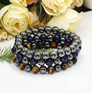 3Pcs Magnetic Hematite Therapy Beads Bracelet Men Women Healing Energy Natural Stone Adjustable Bracelet Tiger Eye Stone