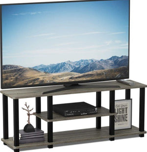 3-Tier Entertainment TV Stand up to 50in Size Square Tubes No Tools - French Oak Grey/Black