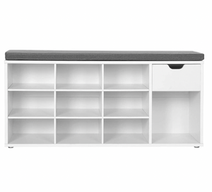Entryway Bench with Storage Shoe Cabinet, Mudroom Cushioned Cubbie White/Gray NEW