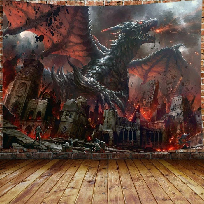 Red Dragon Themed Art Wall Hanging Tapestries Wall Decor (60W X 40H)