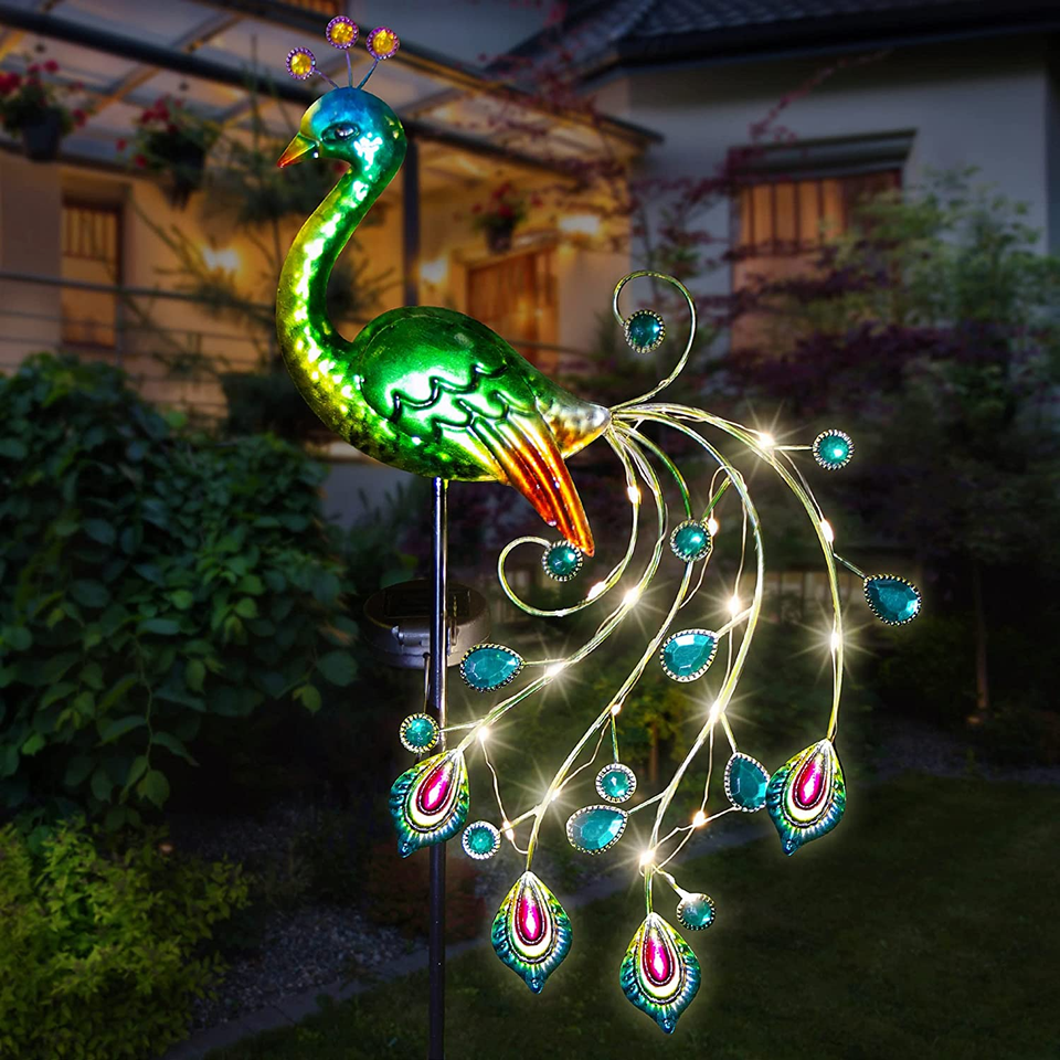 Solar Garden Light Metal Peacock