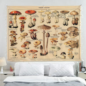 💯NEW❗ Fantasy Mushroom Vintage Illustrative Reference Chart Fungus Tapestry 40 x 27 inches