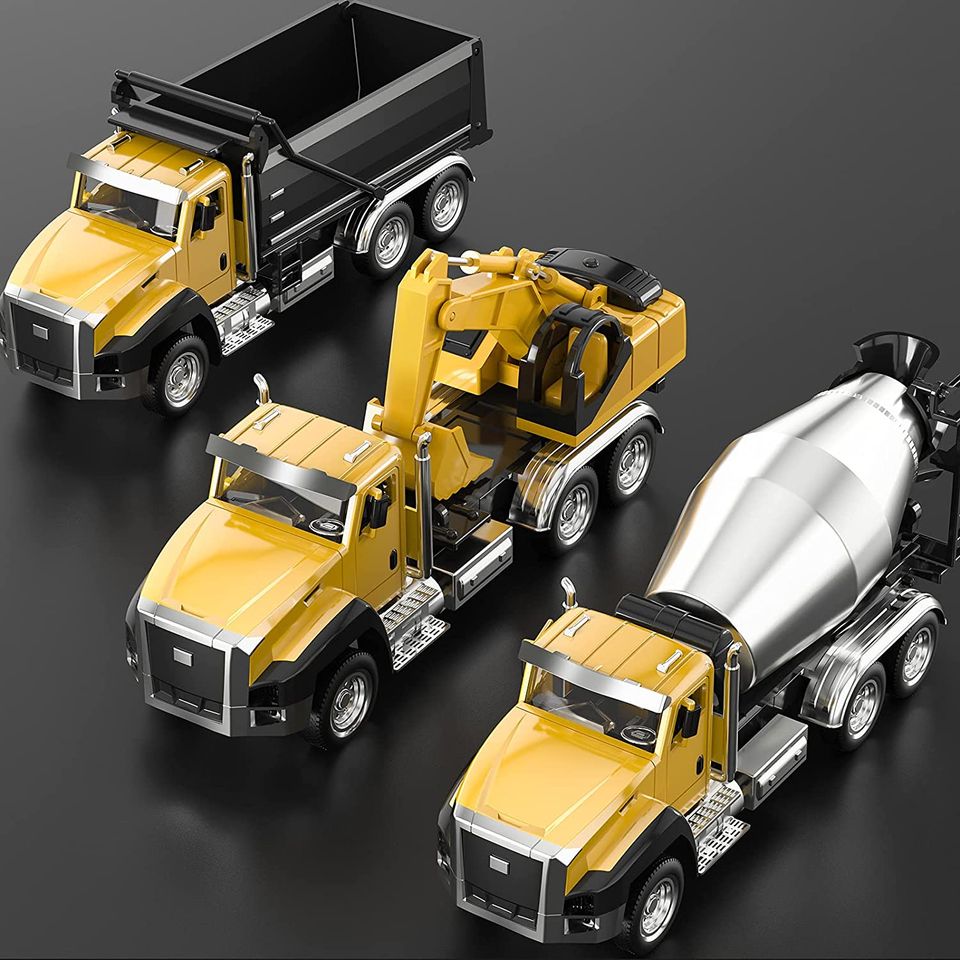 🚒NEW🚒3 Pack Construction Vehicles Dump Truck Digger Mixer Truck