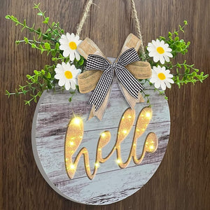 12'' Hello Wreath Welcome Door Sign with LED Light Battery Operated
