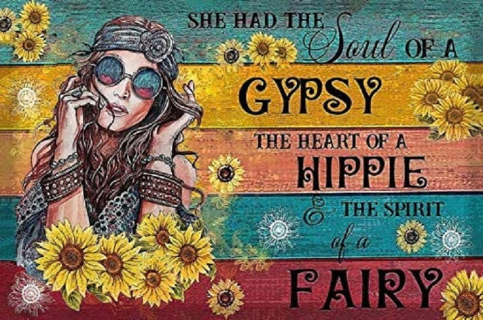 Gypsy Hippie Girl - 8"x12" Vintage Metal Sign