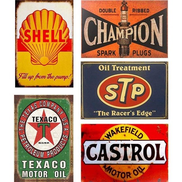5PCS Retro Tin Vintage Signs Auto Motorcycle Gasoline Garage Home Wall Plaques 8x12"